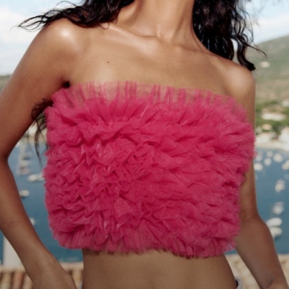 Zara Tops - Zara Pink Ruffled Sleeveless Crop Top